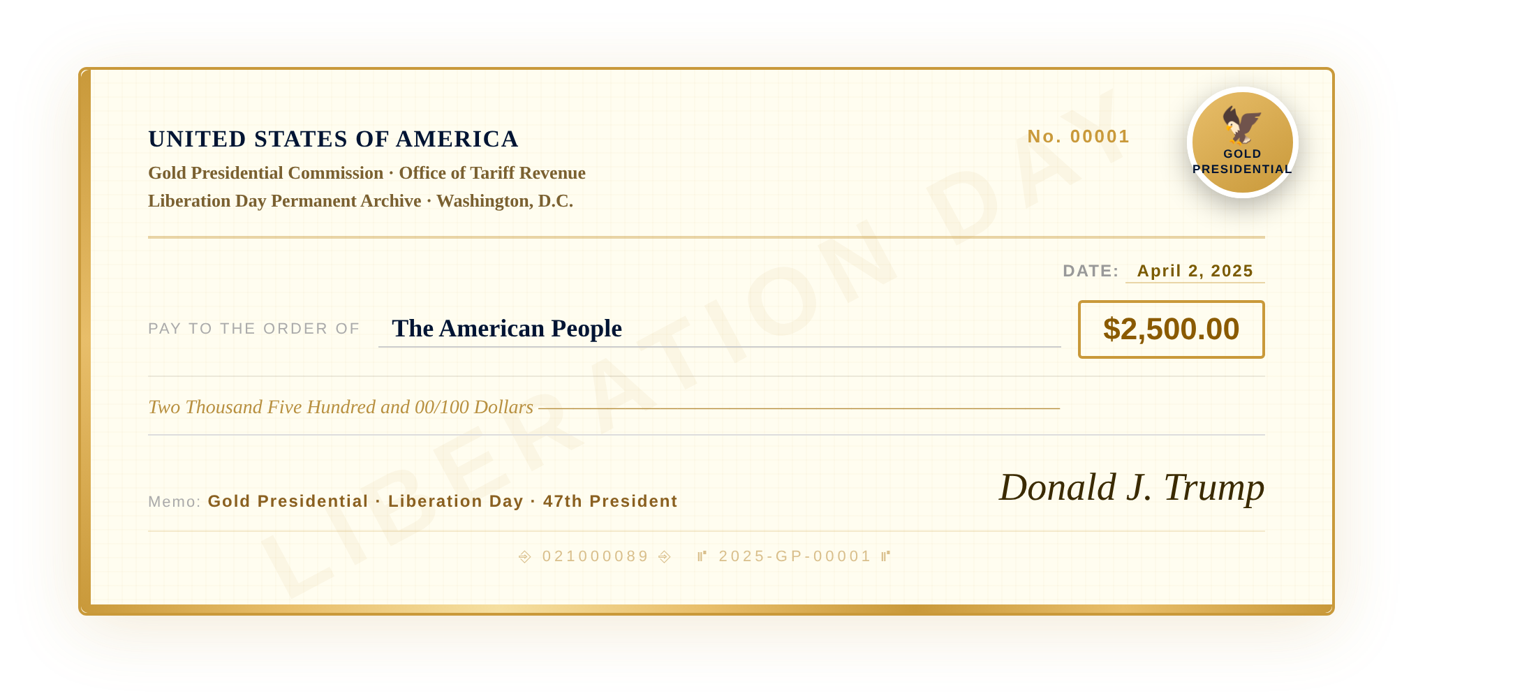 Your check, unframed